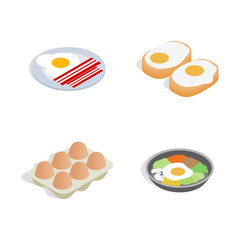 Egg food icon set, isometric style