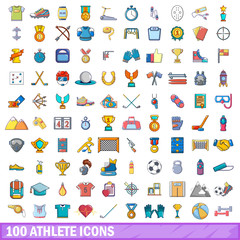 Fototapeta premium 100 athlete icons set, cartoon style 