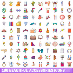 100 beautiful accessories icons set, cartoon style 
