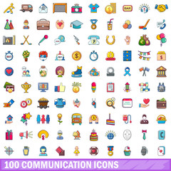 Obraz premium 100 communication icons set, cartoon style 