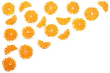 Slices of orange or tangerine isolated on white background with copy space for your text. Flat lay, top view