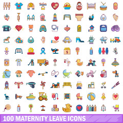 100 maternity leave icons set, cartoon style 