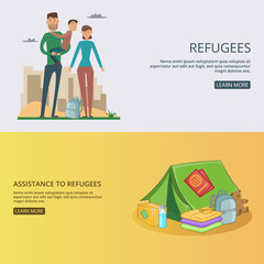 Refugee banner set concept vector illustration