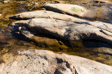 Water from the Perales River, in the mountains of Madrid, eroding the granite rocks