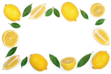 frame of lemon isolated on white background with copy space for your text. Flat lay, top view