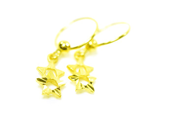 Gold pendant cameo earring jewelry star shape isolated on white