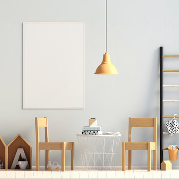 Pastel child's room. playroom. modern style. 3d illustration. Poster mock up