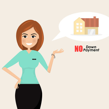 Young woman,Pretty girl house icon.Woman making a presentation.Selection of Home loan concept.Real Estate concept.Smart life & Work life balance concept.