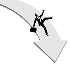 Businessman falling down from arrow graphic