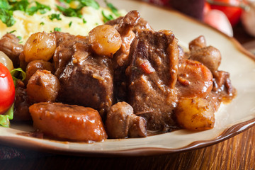 Dinner or lunch with beef Bourguignon stew