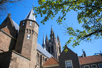 Fototapeta na wymiar Delft old church, Gothic Protestant church in the old city center of Delft, Netherlands