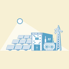 solar energy with solar cell generate the electric in simple graphic