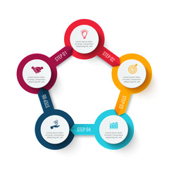 Vector circle element for infographic. Template for cycle diagram, graph, presentation and round chart. Business concept with 5 options, parts, steps or processes. Abstract background.