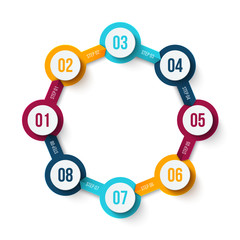 Vector circle element for infographic. Template for cycle diagram, graph, presentation and round chart. Business concept with 8 options, parts, steps or processes. Abstract background.