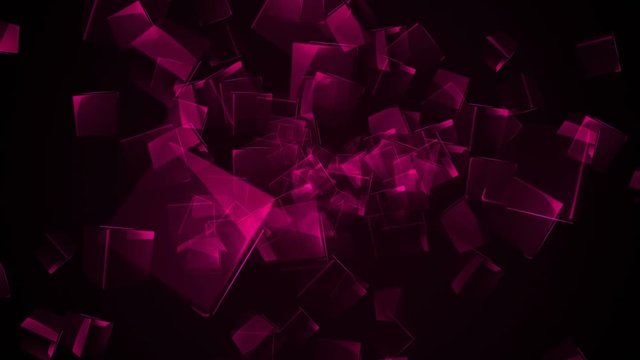 Flying purple rectangular cubes. Seamless loop
