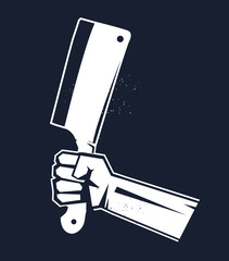 Hand holding axe. Butcher.