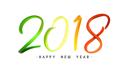 2018 New Year Hand Drawn Lettering. Design of Happy New Year Symbol Drawn Acrylic Paint. Vector Illustration for Greeting Cards or Festive Compositions.