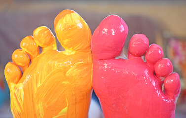  feet in red and yellow paint 