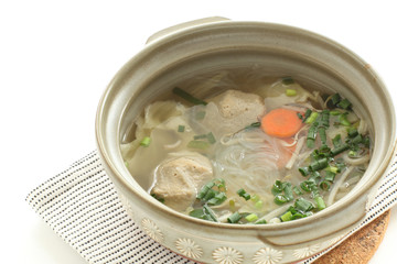 Asian food, fish cake and glass noodles hot pot