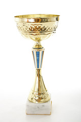 Trophy isolated with white background. Winner award of Champion. Gold trophy victory succes prize. Golden.