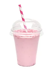 Fotobehang Strawberry milkshake in take away cup mock up isolated on white background © ozmen