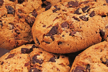 American cookies. Biscuits texture. American style cookie background pattern wallpaper for any concept. Chocolate and biscuit snacks. Foog photo.