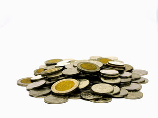 The isolated mound of Thai coin on the white background