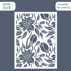 Fototapeta na wymiar Laser cut wedding invitation card template. Cut out the paper card with floral pattern. Greeting card template for cutting plotter. Vector.