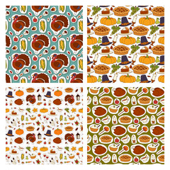 Happy thanksgiving day design holiday seamless pattern background fresh food harvest autumn season vector illustration