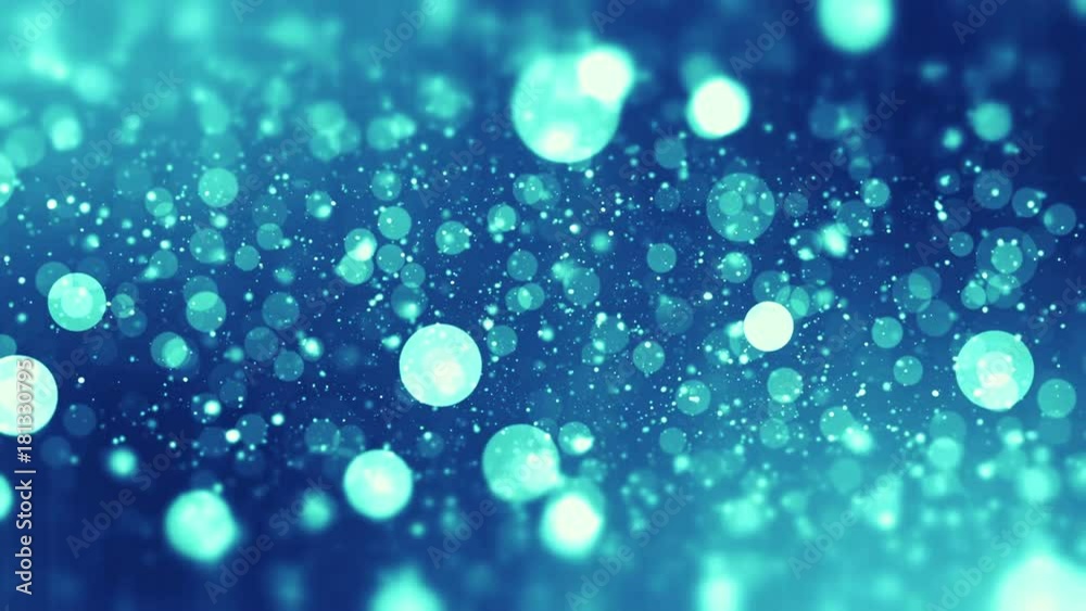 Wall mural blue blurred christmas background with floating bokeh circles. 4k uhd video animation loop.