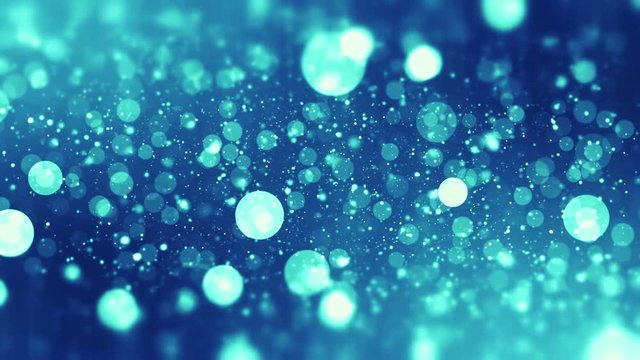 Blue blurred Christmas background with floating bokeh circles. 4K UHD video animation loop.