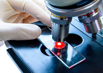 Close up shot of microscope at the blood laboratory