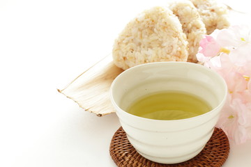 Japanese food, homemade sesame and soy sauce rice ball