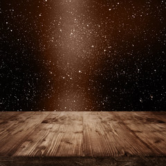 Dark starry sky with wooden stage