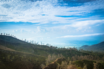 Kawah Ijen Volcano, Ijen crater the famous tourist attraction in the Banyuwangi, East Java island, Indonesia.