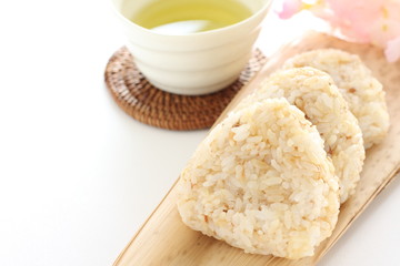 Japanese food, homemade sesame and soy sauce rice ball