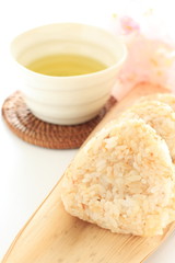 Japanese food, homemade sesame and soy sauce rice ball