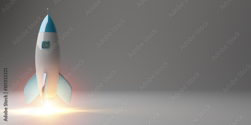 Poster modern digital rocket launching 3d rendering