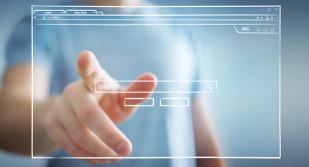 Businessman holding and touching a website page sketch
