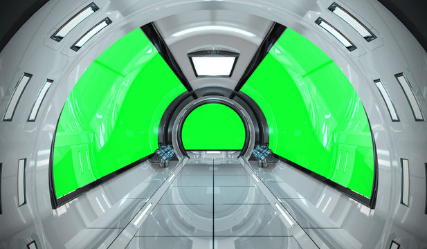 Fototapeta Spaceship bright interior with 3D rendering