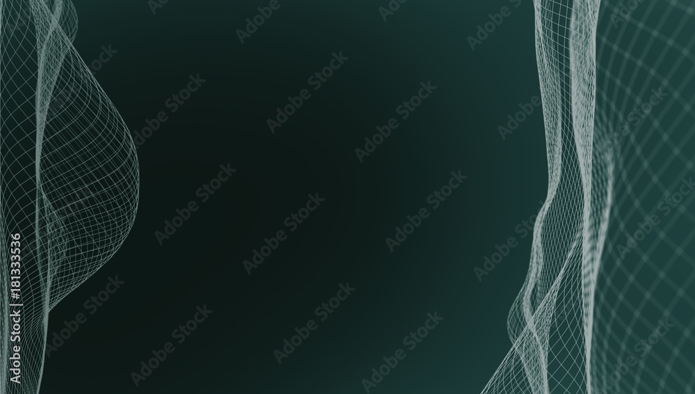 Poster abstract polygonal wave wireframe background. mesh structure. 3d rendering