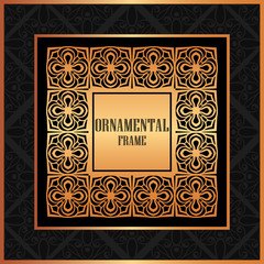 Vintage ornamental luxury background with golden frame. Template for design. Vector illustration