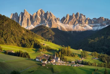 Wall murals Dolomites Mountain valley in the Italy alps. Beautiful natural sunset in the summer time