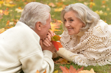 couple in autumn park lying