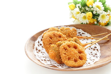 Japanese food, bread crumbs and lotus root deep fried 