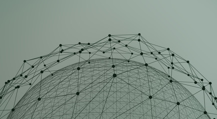 Abstract polygonal space light background with connecting dots and lines. Plexus effect. 3d render