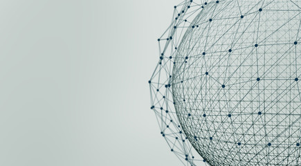 Abstract polygonal space light background with connecting dots and lines.  3d render