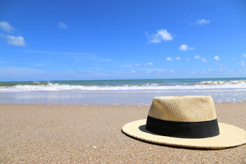 Hat on the beach In tropical countries summer,style Minmal,copy space