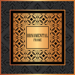 Vintage ornamental luxury background with golden frame. Template for design. Vector illustration