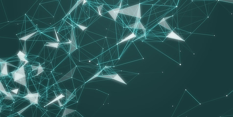 Abstract polygonal space light background with connecting dots and lines. Triangular business wallpaper. Plexus effect. 3d render